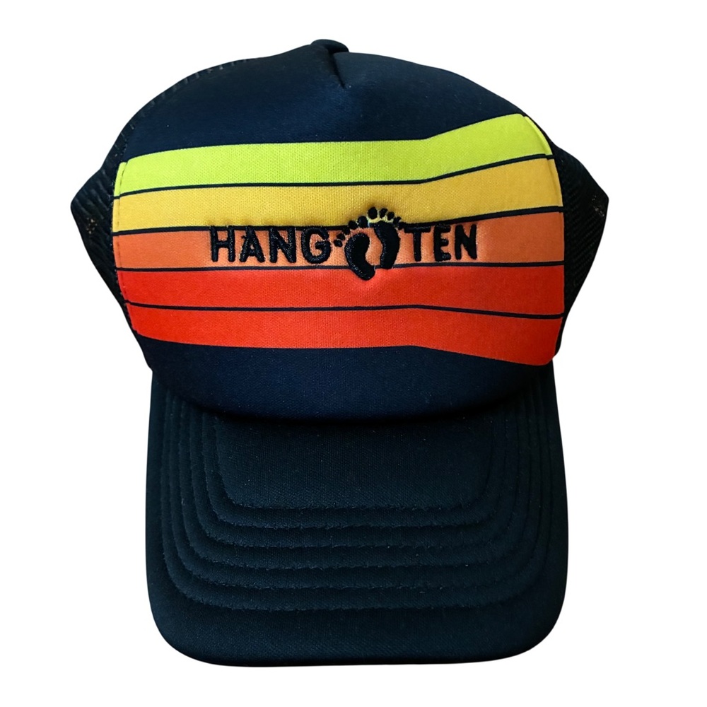 RetroStyle Sunset Colors Stripe Hang Ten Black Mens Trucker Hat Skater Beachy